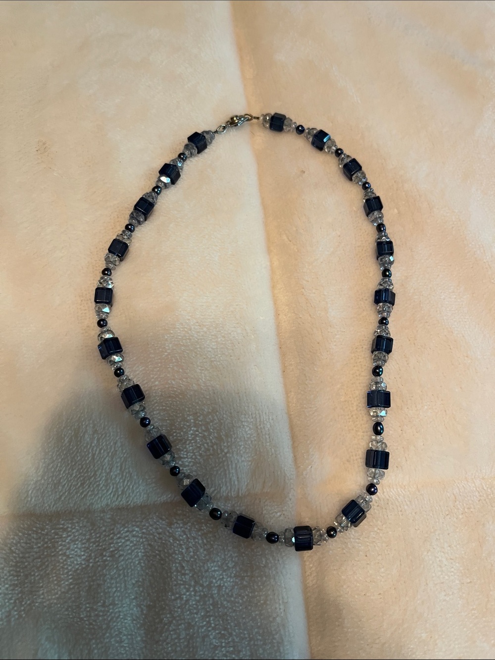 Women's Navy and Silver Beaded Necklace